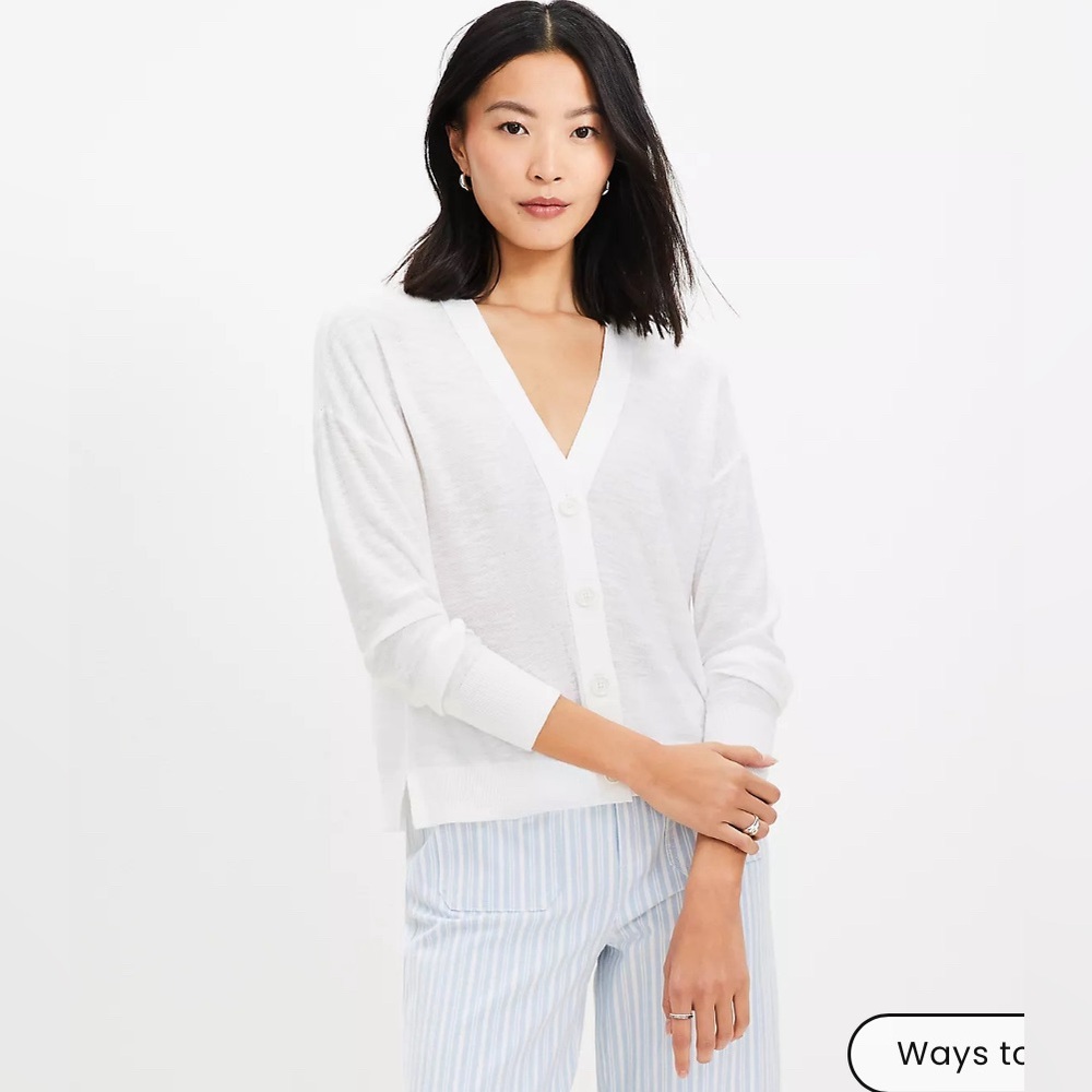 LOFT NWT Drop Shoulder V-Neck Button Down Cardigan - White